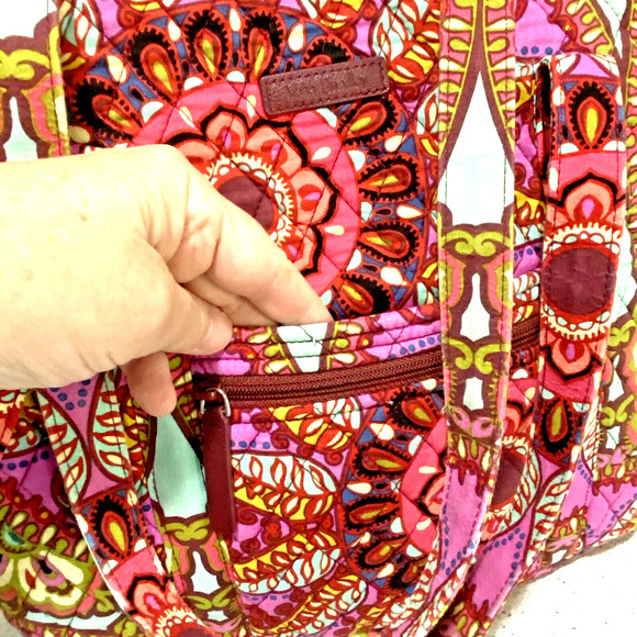 Vera Bradley Shoulderbag Purse Double Straps Multicolor Pink Floral Quilted Tote - Picture 6 of 11